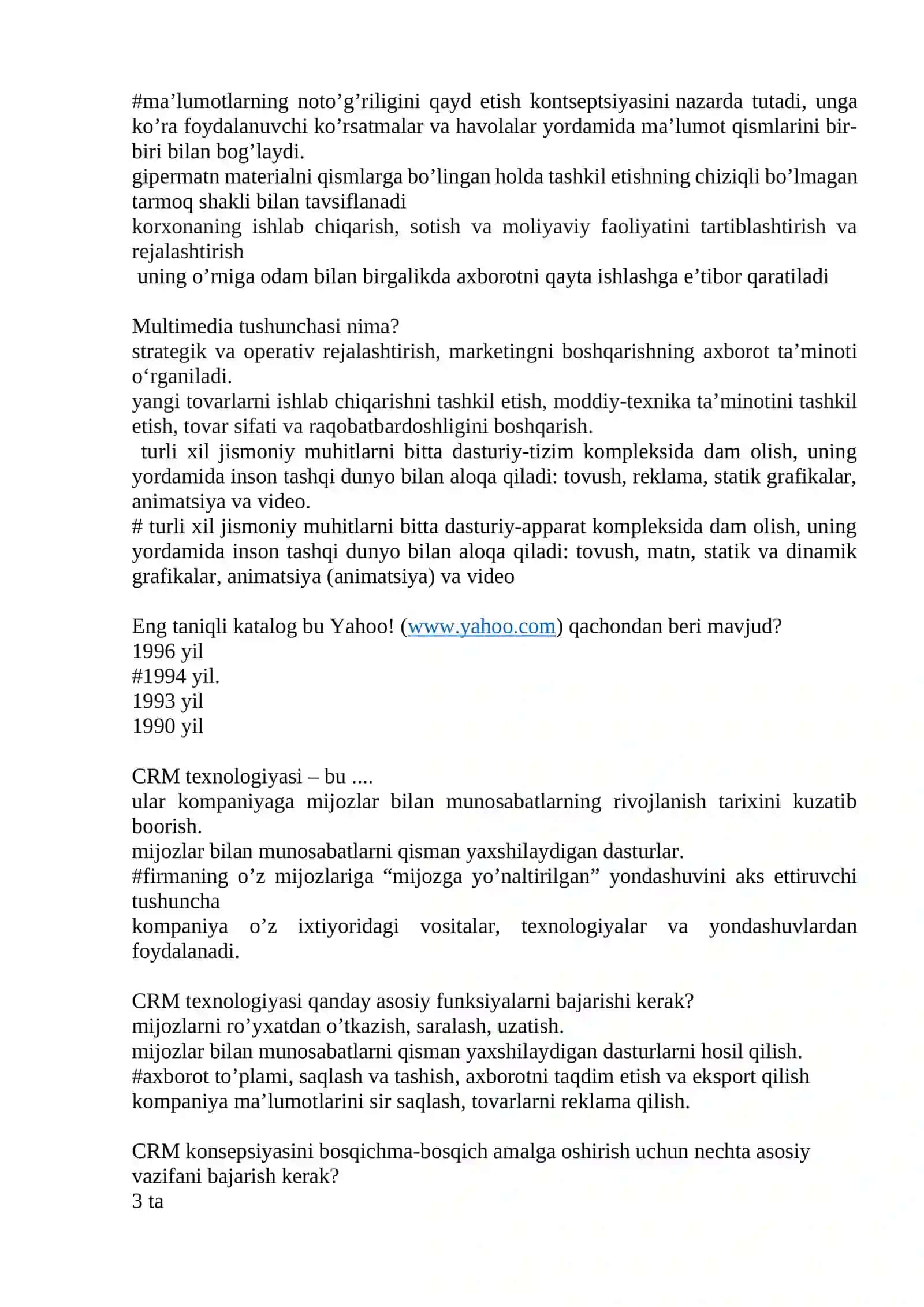 Marketing va SMM fanidan testlar 3