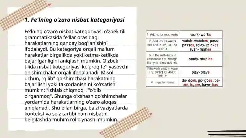 Fe'lning o'zaro nisbat kategoriyasi 3