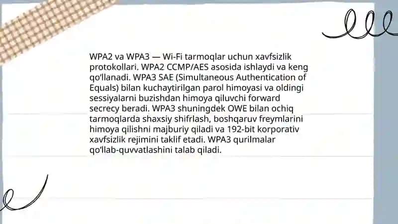 Wi-Fi tarmoqlarida WPA2 va WPA3 protokollari 3
