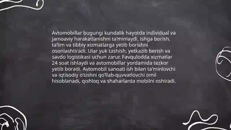 Avtomobillarni hayotimizda tutgan oʻrni 3