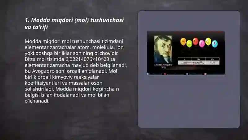 Modda miqdori va Avogadro doimiysi 3