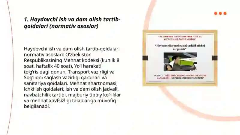 Haydovchi ish va dam olishini tashkil etish 3