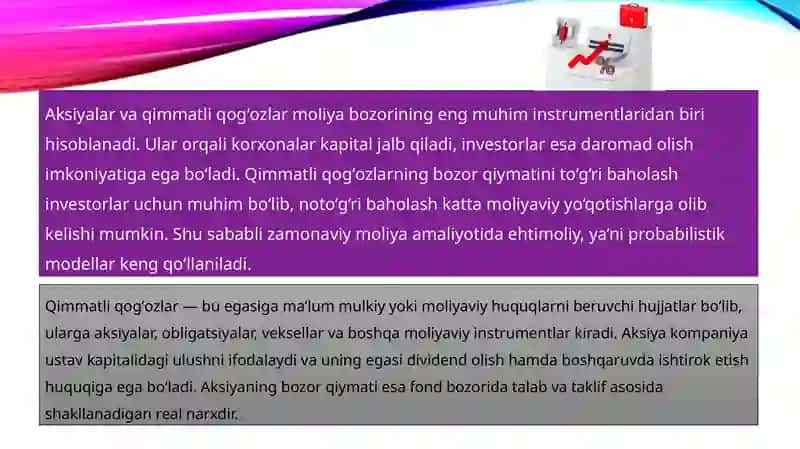 Aksiyalar va qimmatli qogʻozlarning bozor qiymatini baholash 3