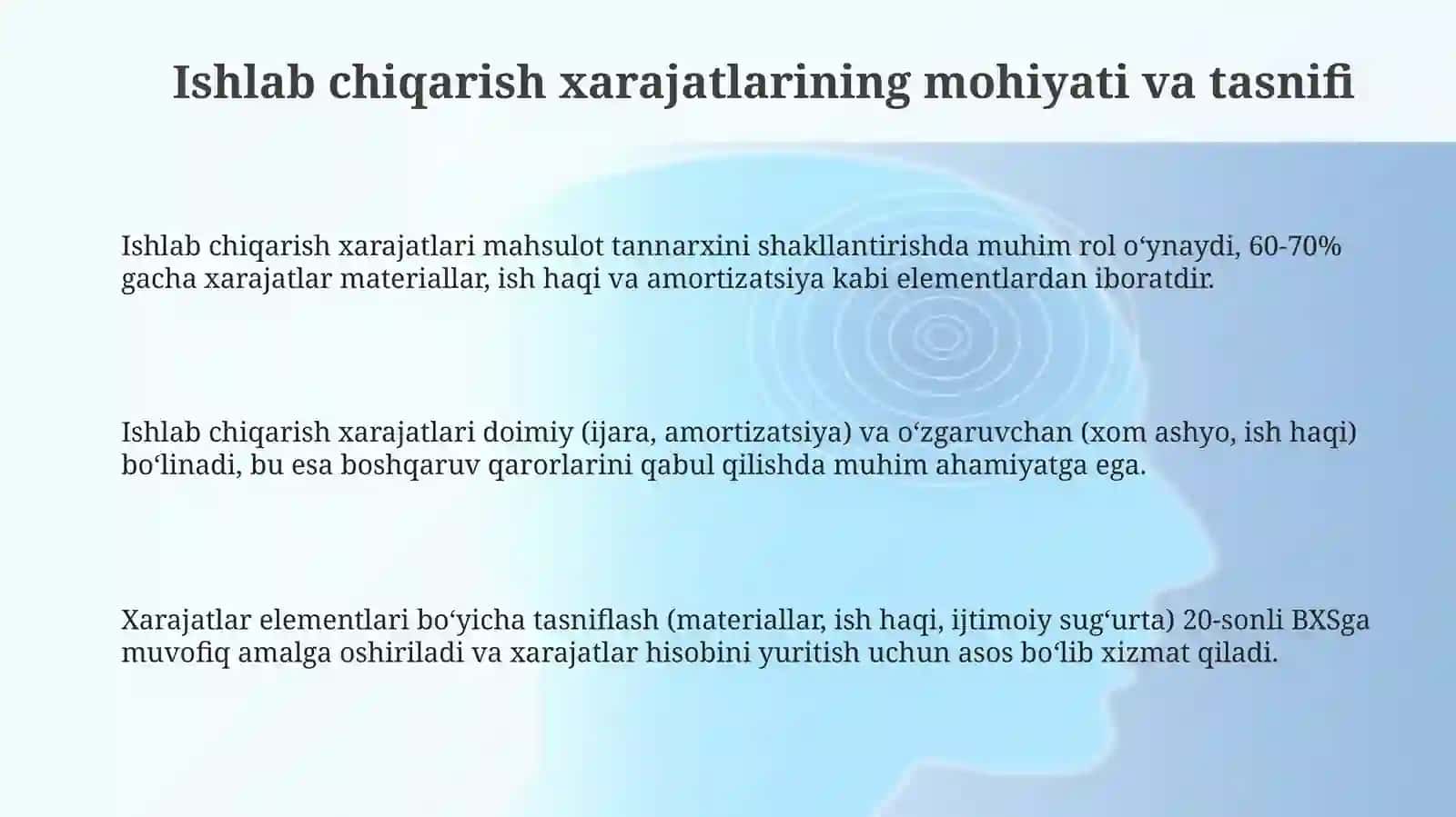 Ishlab chiqarish xarajatlarini hisobga olish 3