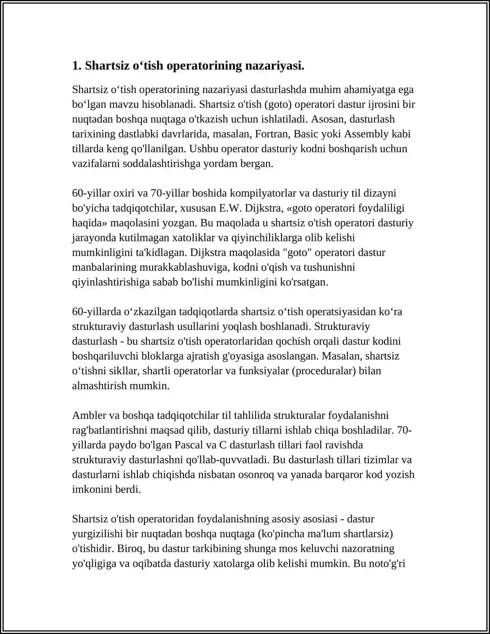 ALGORITMLASH TILIDA SHARTSIZ OʻTISH OPERATORINI QOʻLLAB DASTUR TUZISH 3