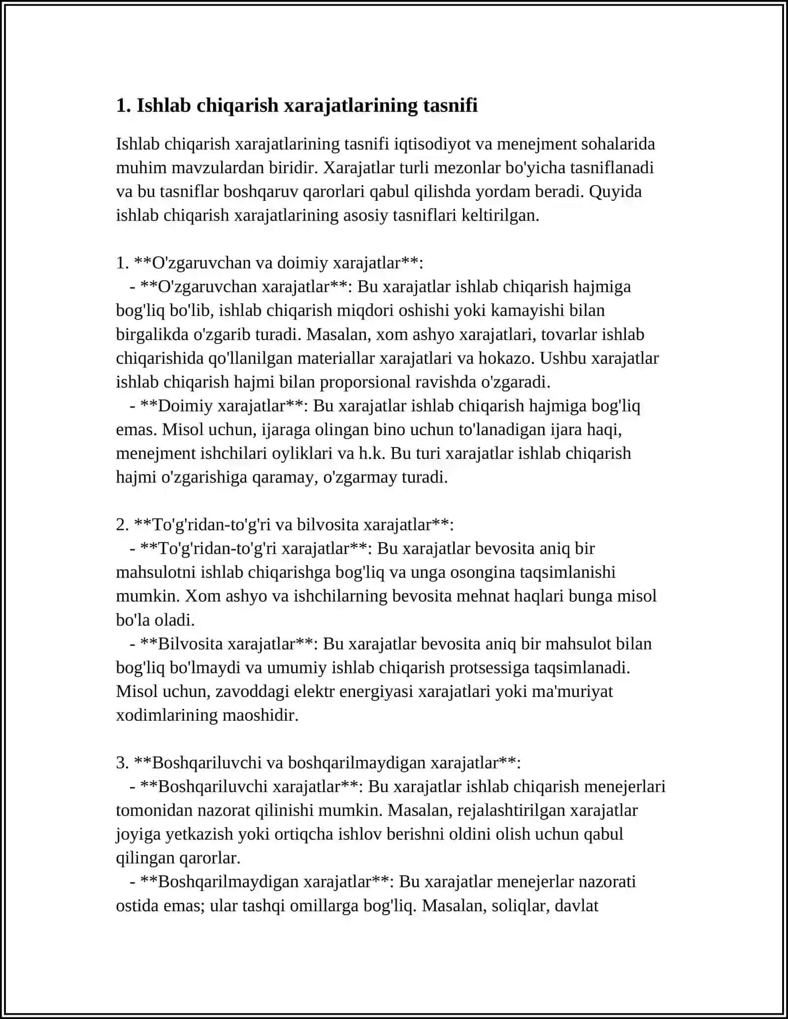Ishlab chiqarish xarajatlari va ularning turlari 3