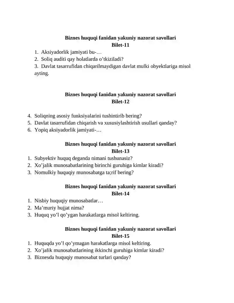 Business Law Exam Questions 3