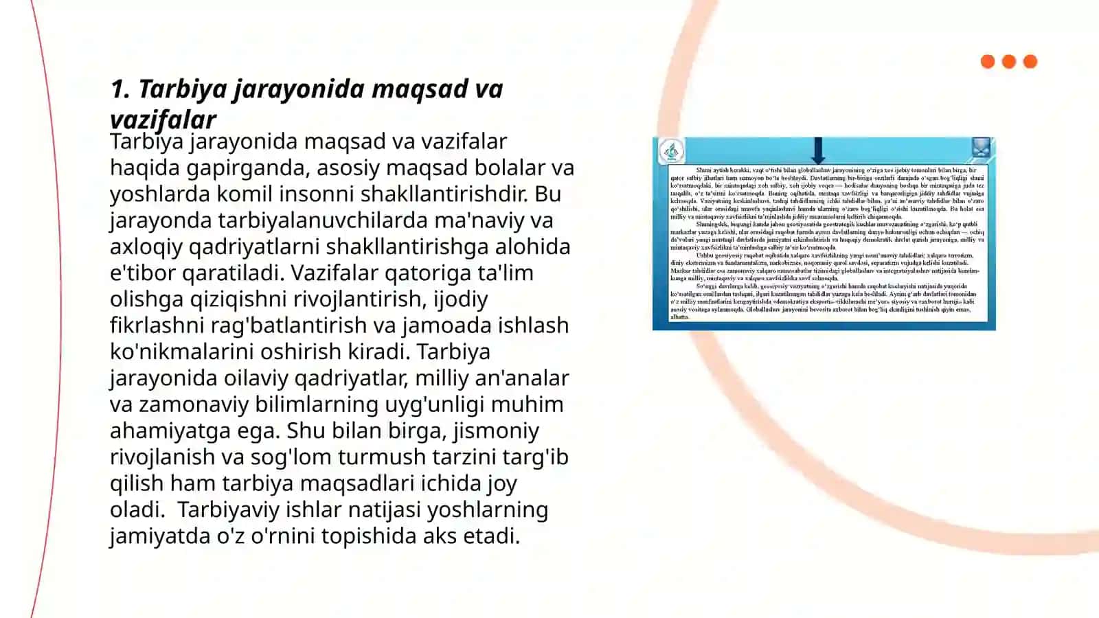Tarbiya jarayonining o'ziga xos xususiyatlari 3