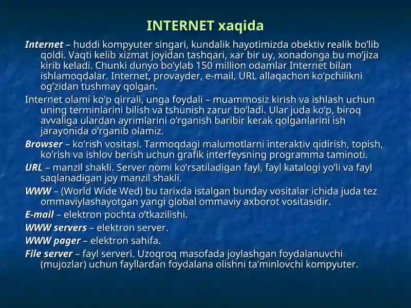 Internet tizimi va uning resurslari haqida tushuncha 3