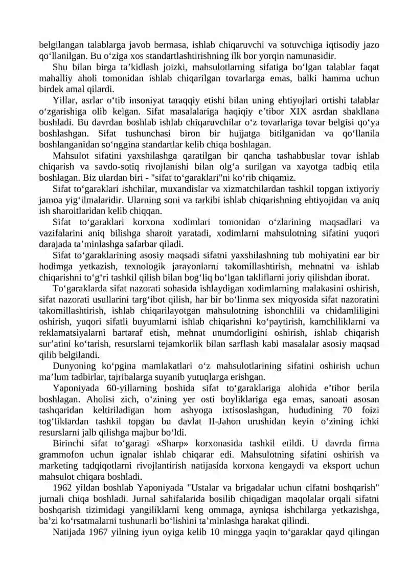 8-MA’RUZA. MAHSULOT SIFATI, SIFAT KO‘RSATKICHLARI. ISO 9000 SERIYASIDAGI STANDARTLAR 3