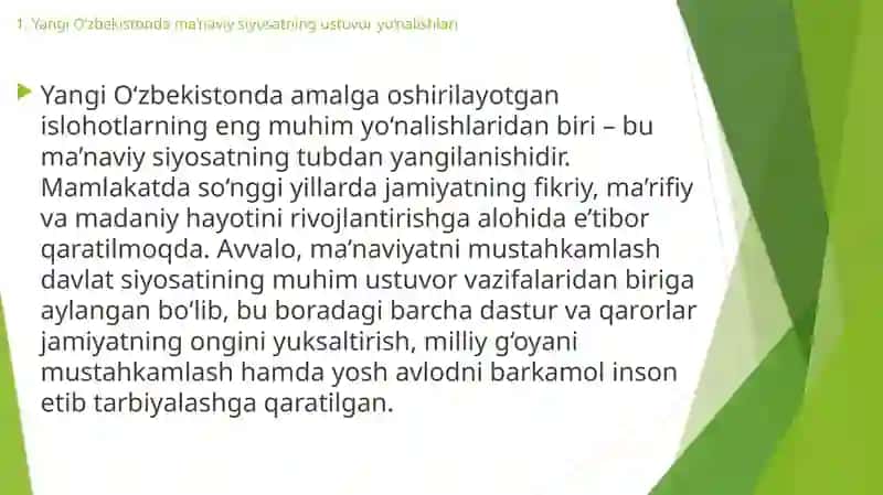 Yangi Oʻzbekistonda amalga oshirilayotgan maʼnaviy oʻzgarishlar 3