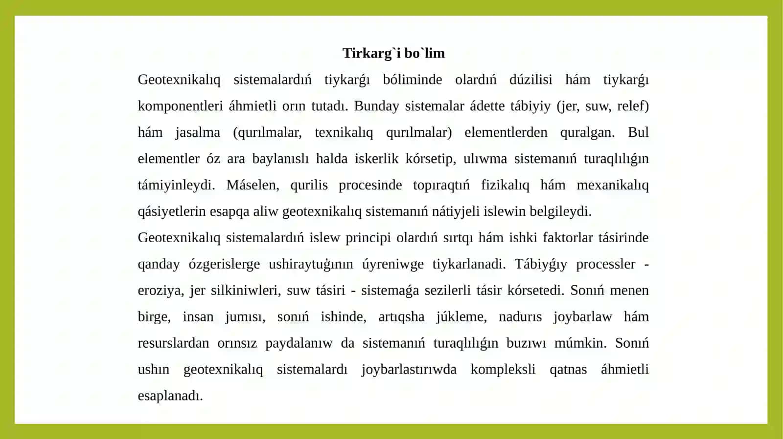 Geotexnikalıq sistemalar haqqındaǵı táliymat 3