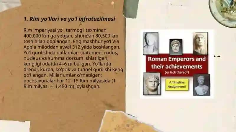 Rome empire yo'llari va yo'l infratuzilmasi 3