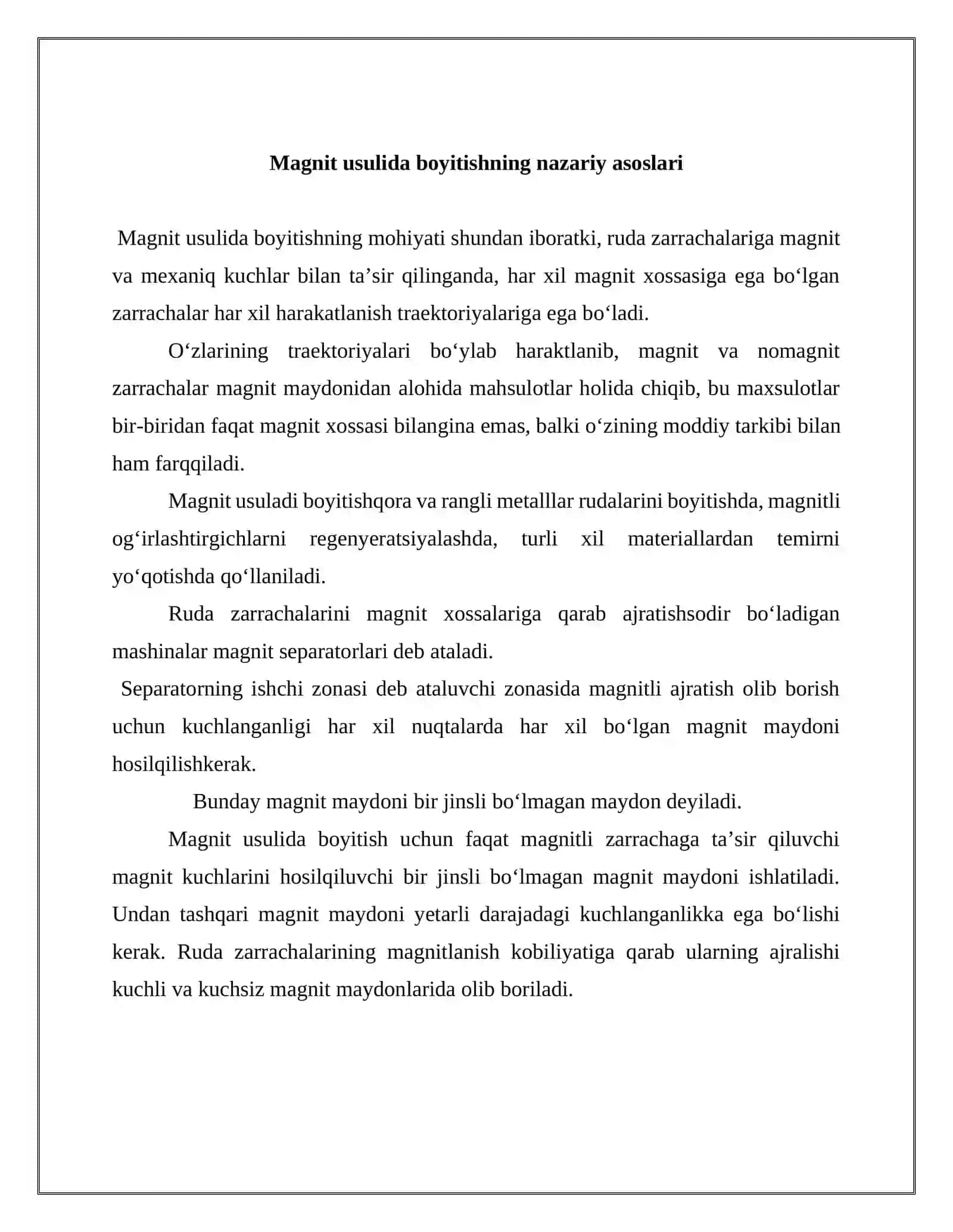 Magnit usulida boyitish texnologiyasi. Mаgnit sеpаrаtоrlаrining turlаri, tuzilishi vа ishlash prinsiplаri 3
