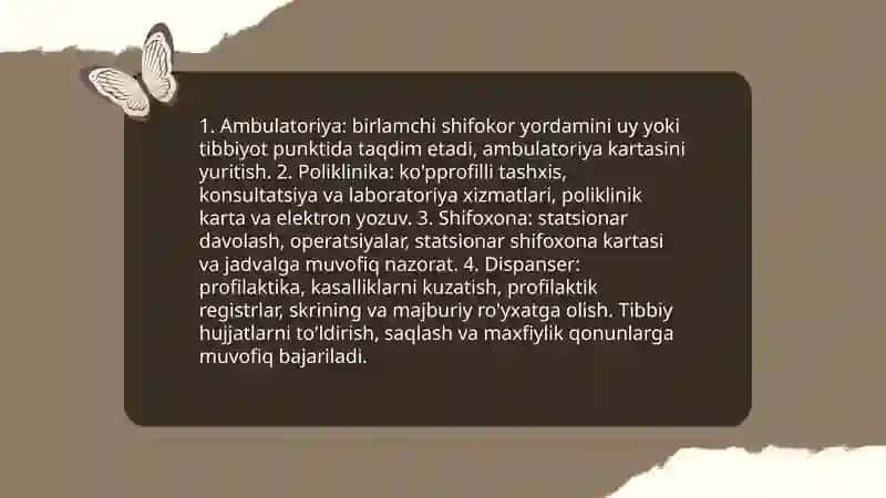 Davolash profilaktika muassasalari (DPM) ning asosiy turlari va tibbiy hujjatlarni yuritish tartibi 3