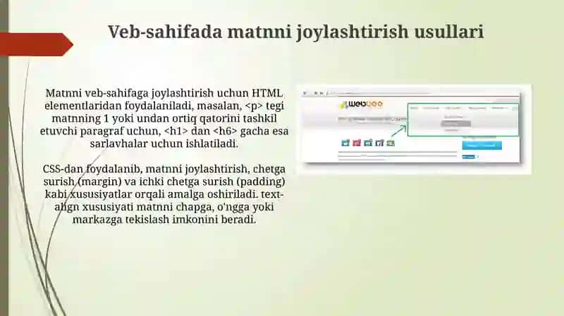 Veb-sahifada matnni joylashtirish va formatlash 3