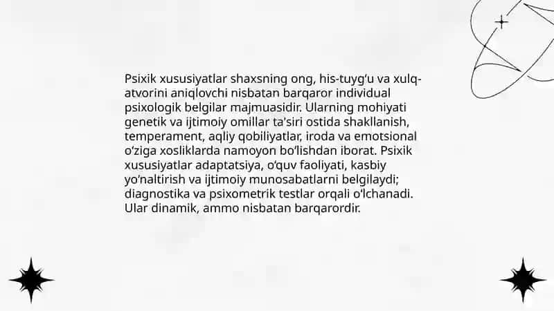 Psixik xususiyatlar haqida tushuncha 3