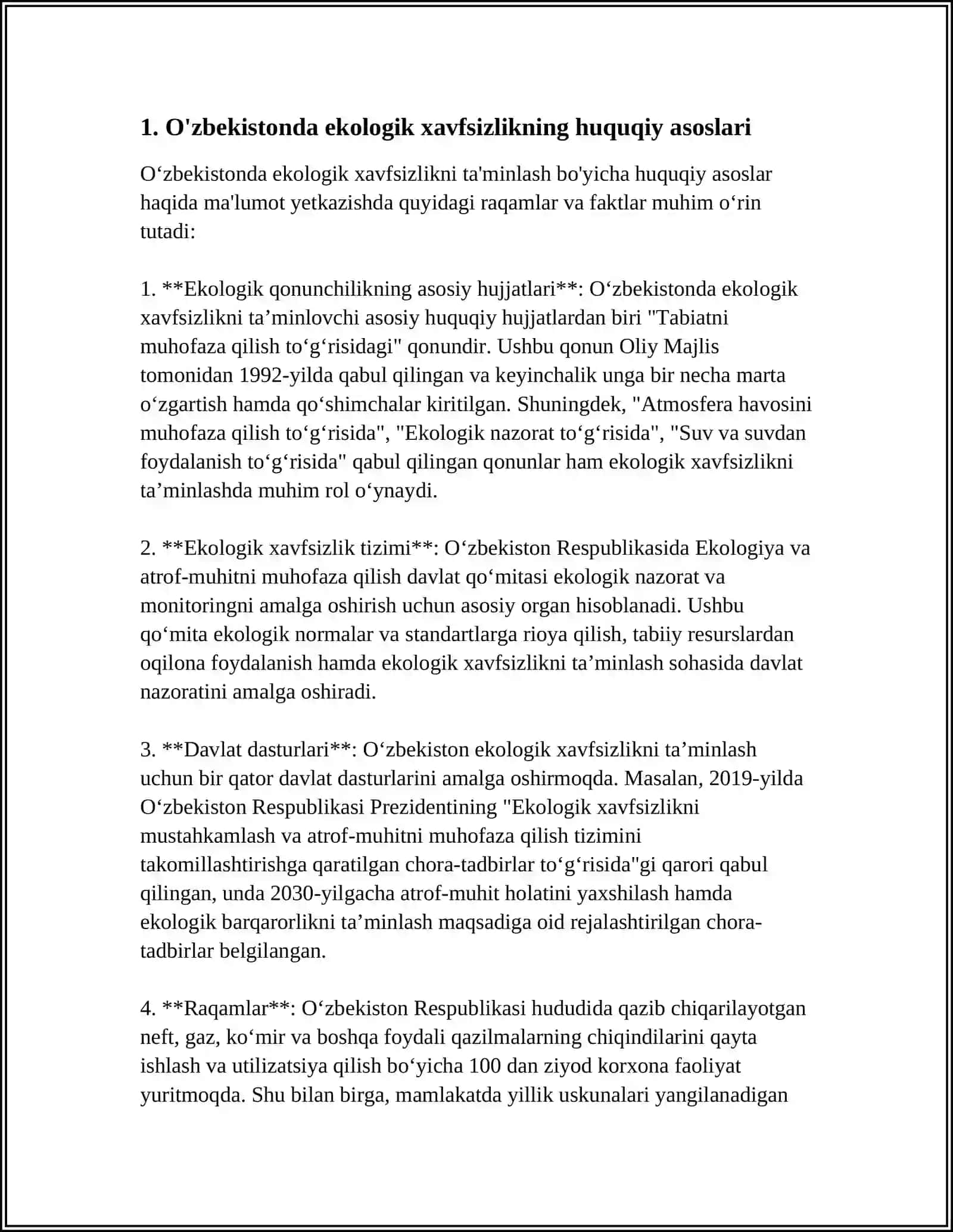 O'ZBEKISTON RESPUBLIKASIDA EKOLOGIK XAVFSIZLIKNI TAMINLASH YO'LLARI 3
