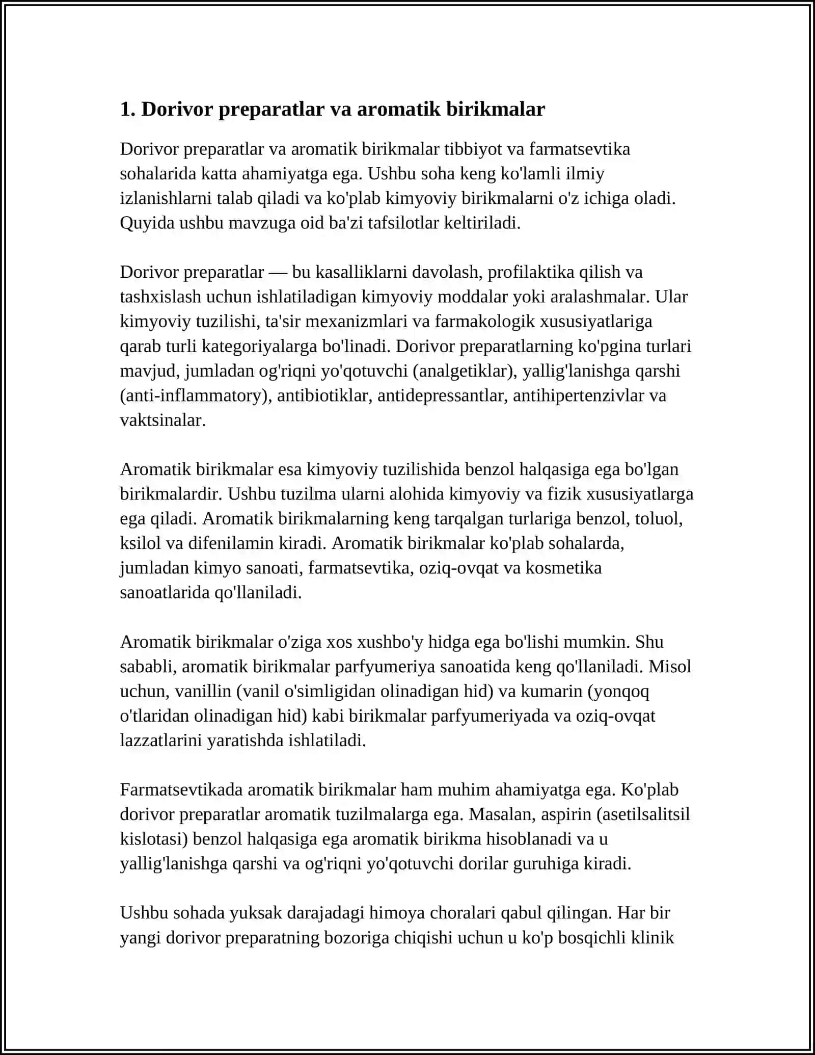 DORIVOR PREPARATLAR TARKIBIDAGI YETTI A’ZOLI AROMATIK BIRIKMALAR 3