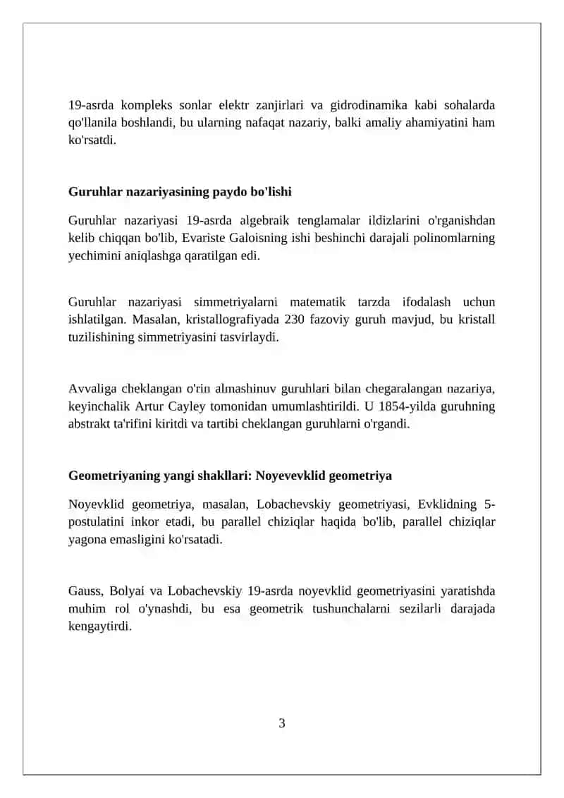 XIX asrda matematik tarmoqlarning kengayishi 3