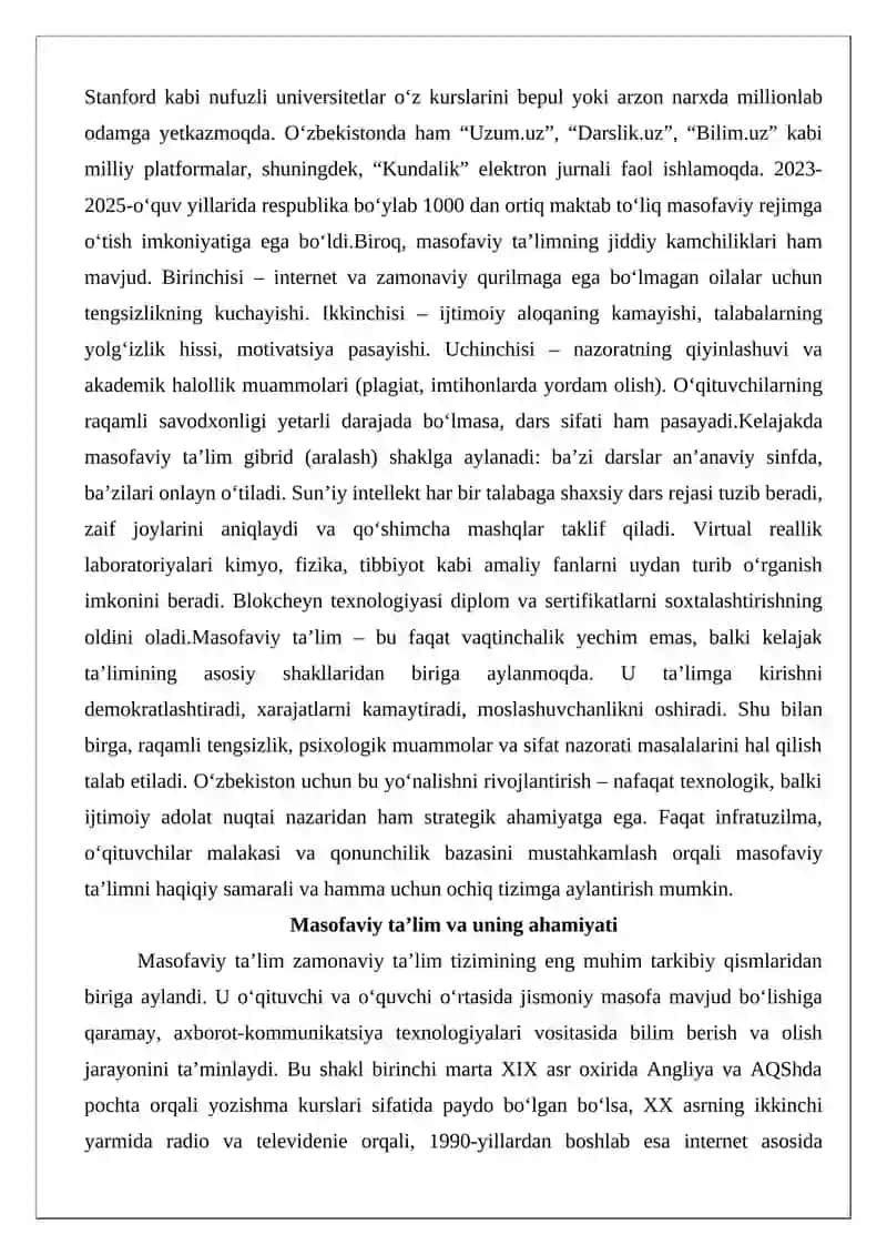 Masofaviy ta’lim va uning ahamiyati 3
