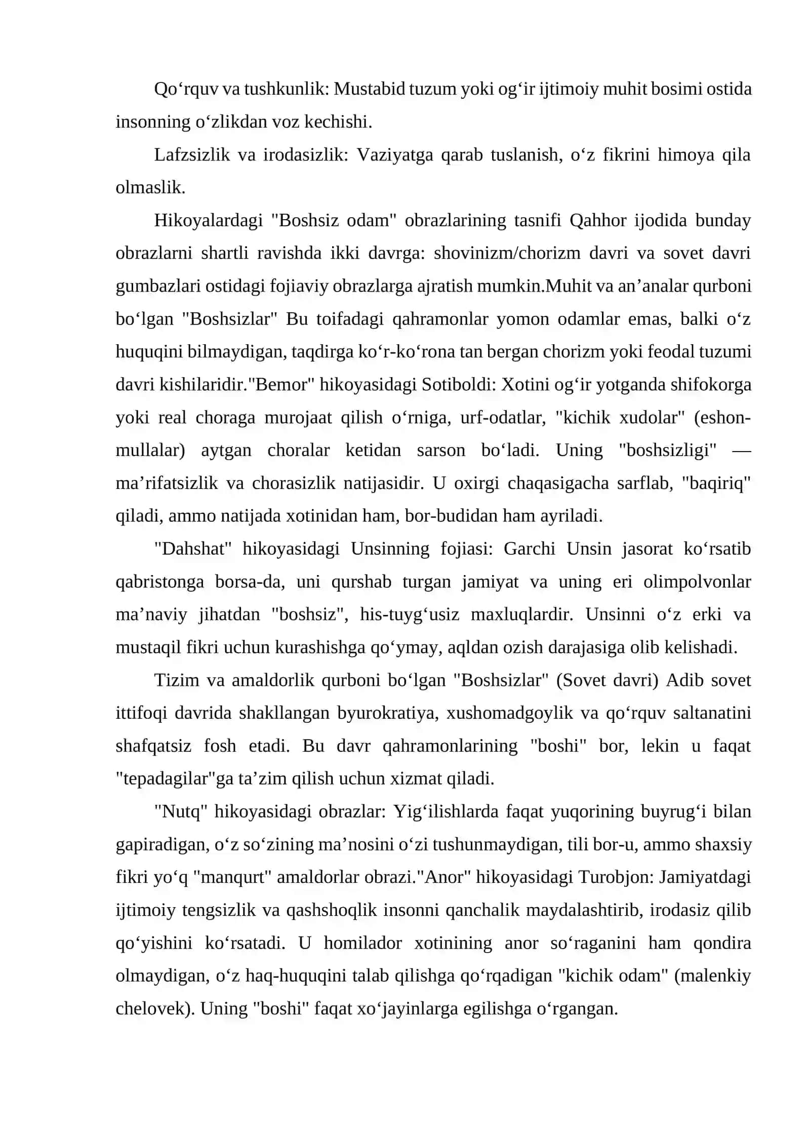 ABDULLA QAHHOR HIKOYALARIDA "BOSHSIZ ODAM" OBRAZLARI TALQINI 3
