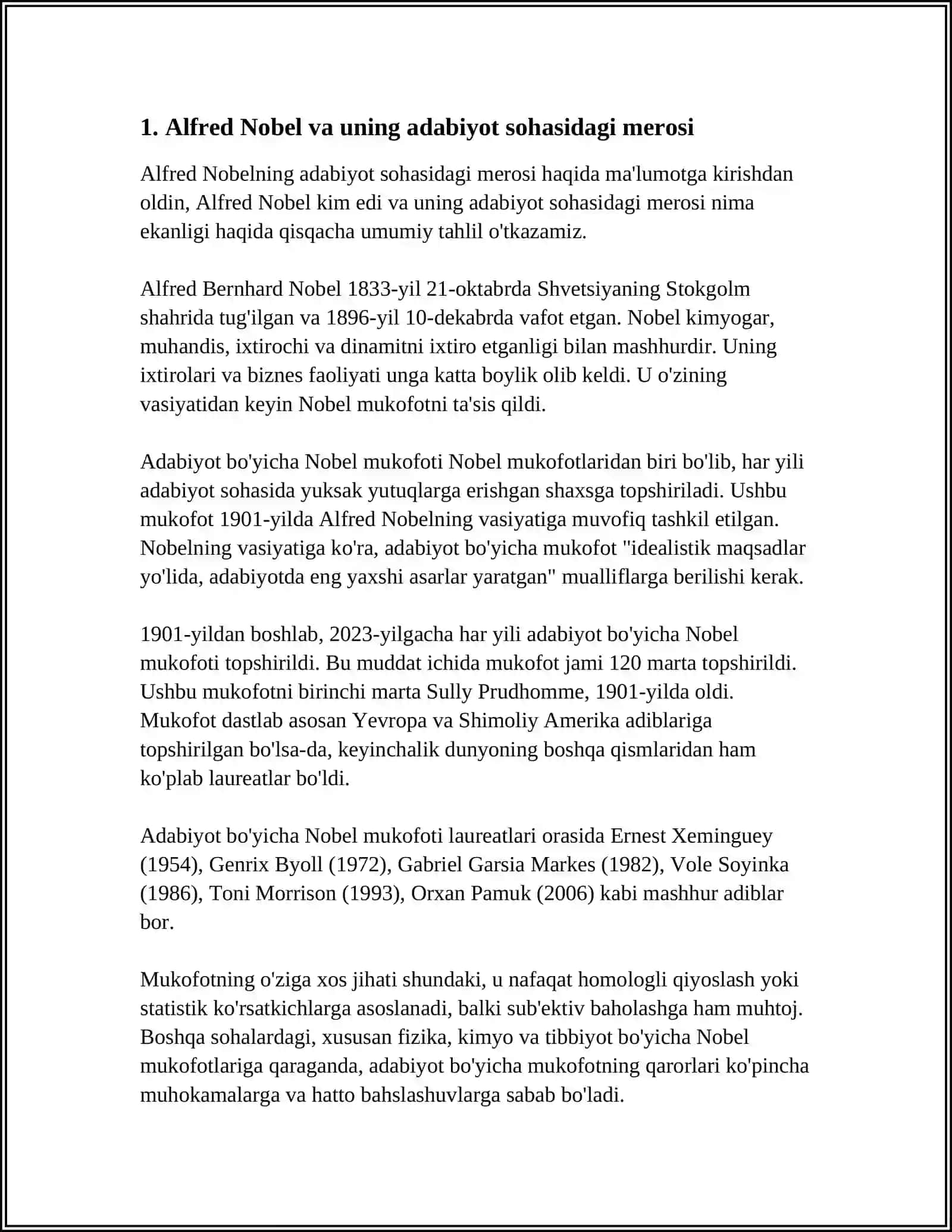 NOBEL MUKOFOTINI OLGAN ADIBLAR VA "JAHON ADABIYOTI" JURNAL 3