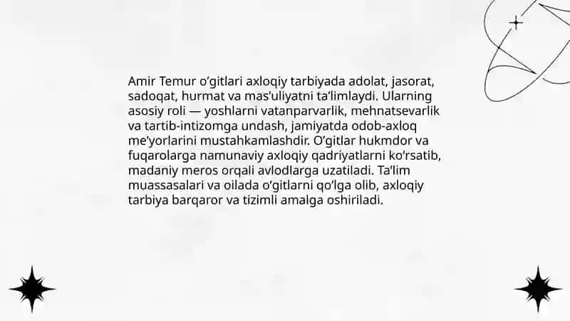 Amir Temur oʼgitlarining tarbiyaviy ahamiyati 3