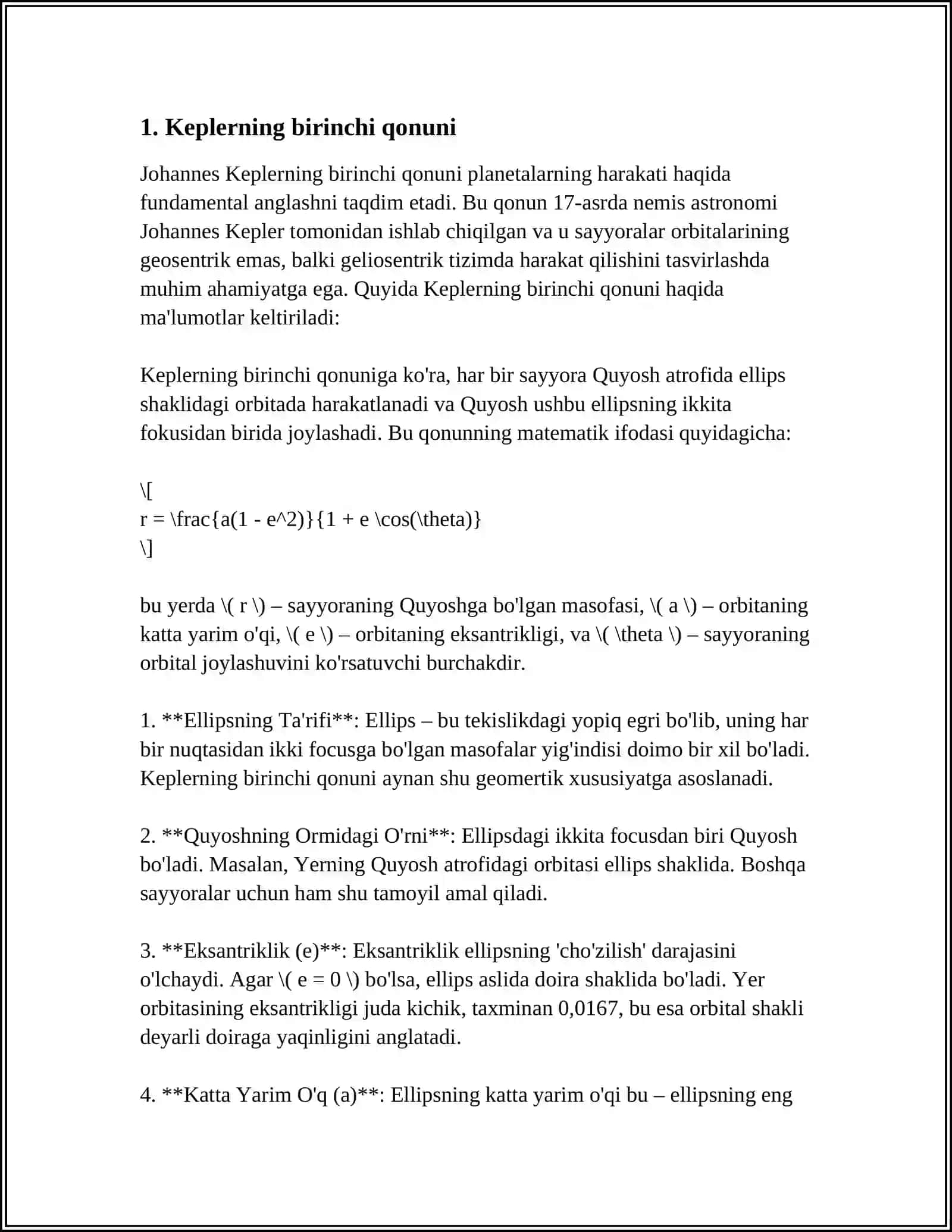 Keplerning birinchi qonuni 3
