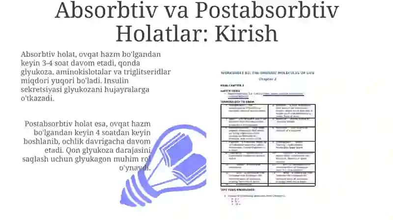 Absorbtiv va Postabsorbtiv Holatlarda Qon Glyukoza Darajasining O'zgarishi 3