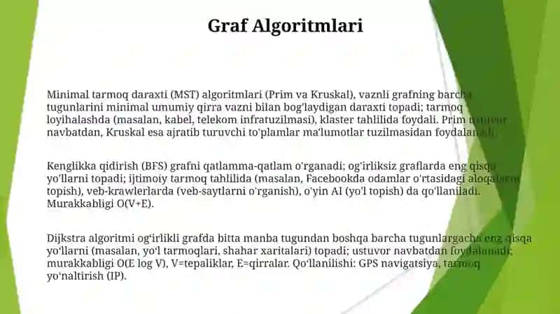 Algoritmlarning umumiy koʻrinishiga misollar keltirish 3