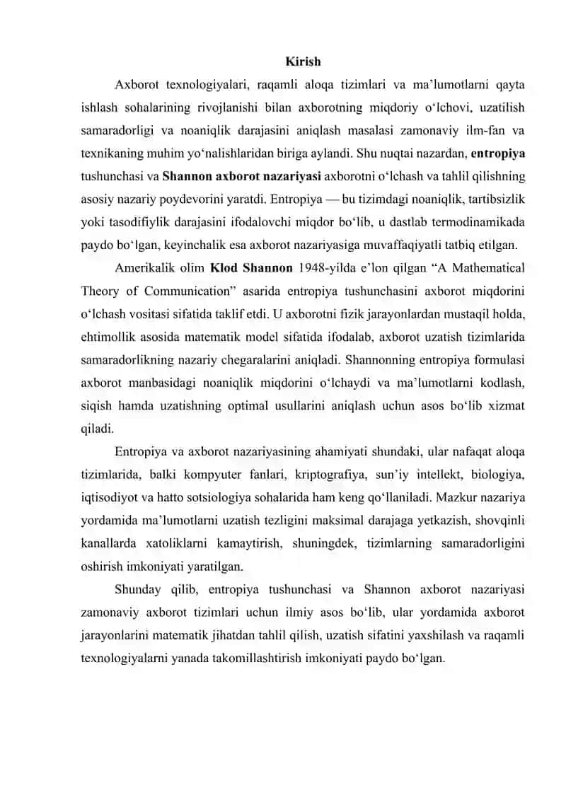 Entropiya tushunchasi va Shannon axborot nazariyasi 3