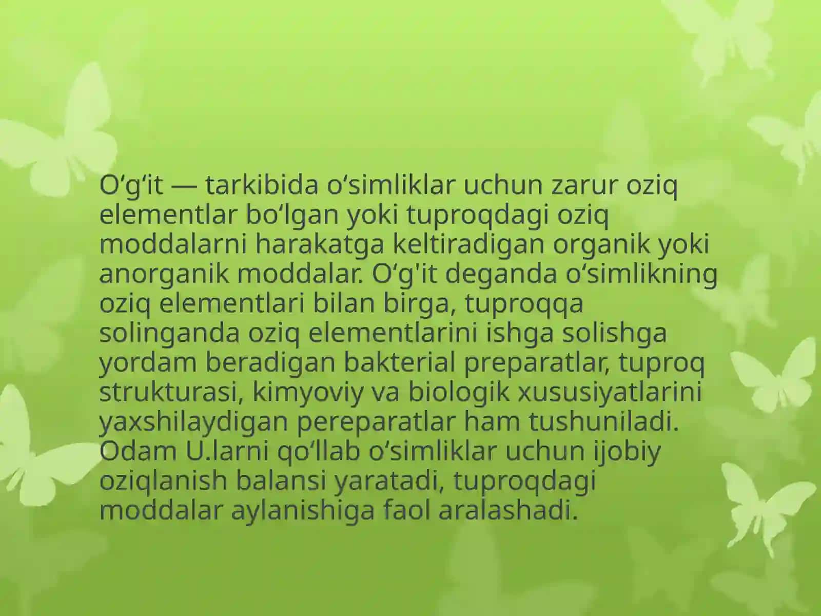 O'simliklar oziqlanishi va o'g'it 3