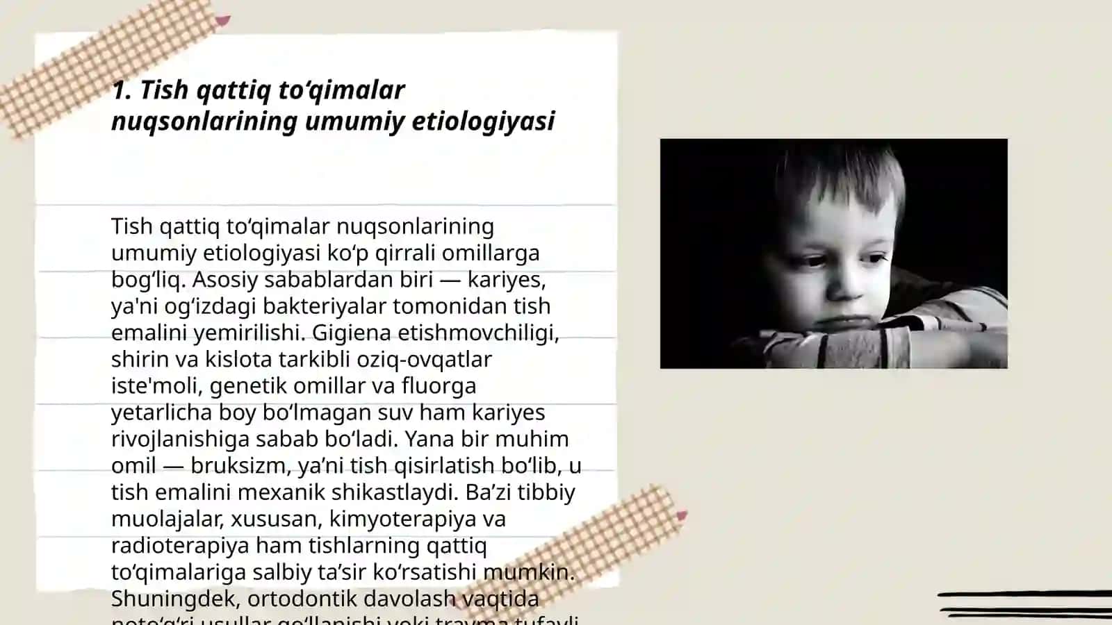 Tish qattiq to‘qimasining nuqsonlarini etiologiyasi, patogenezi va klinikasi 3