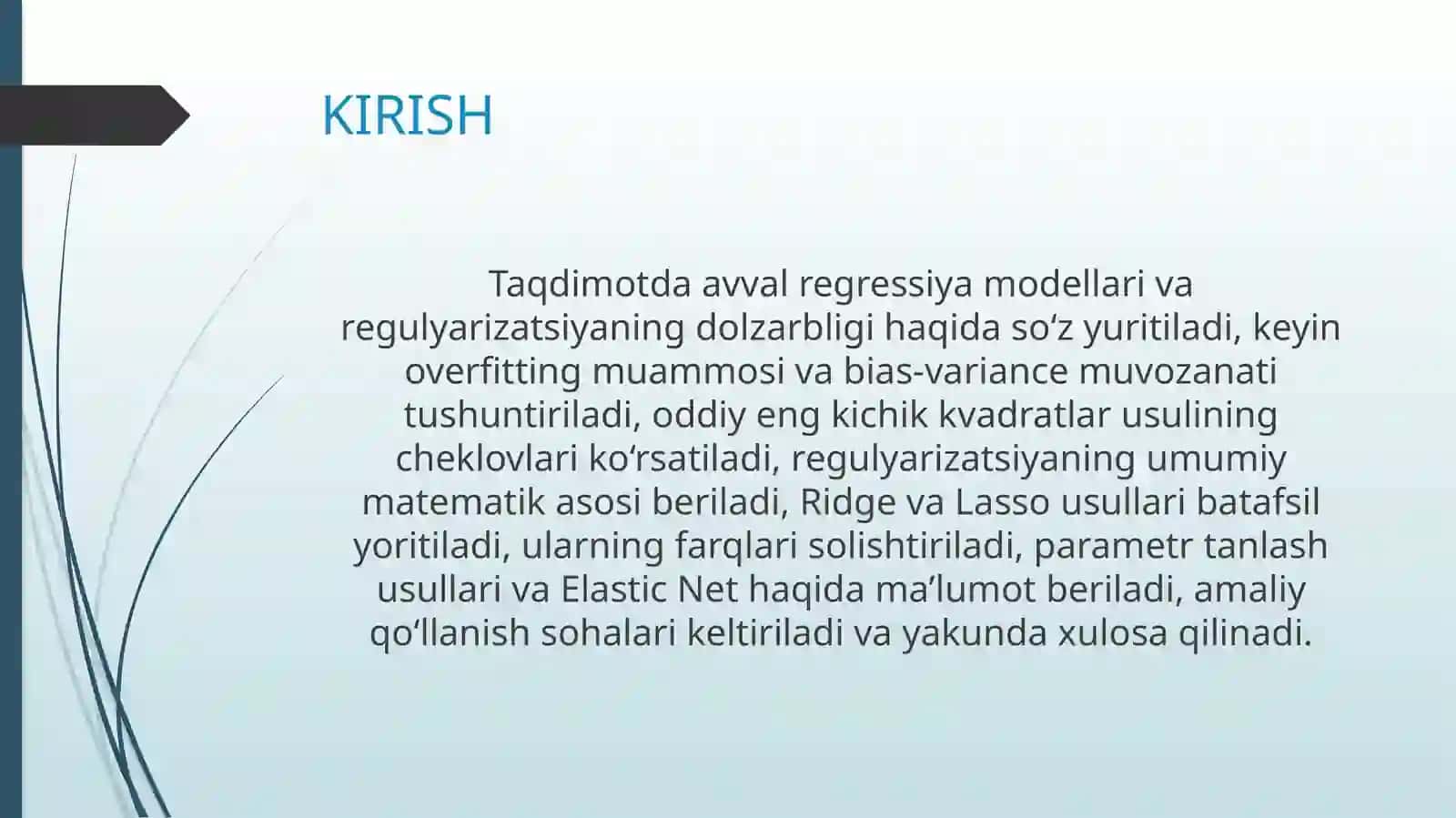 Regressiya masalalarida regulyarizatsiya funksiyasini qoʻllash 3