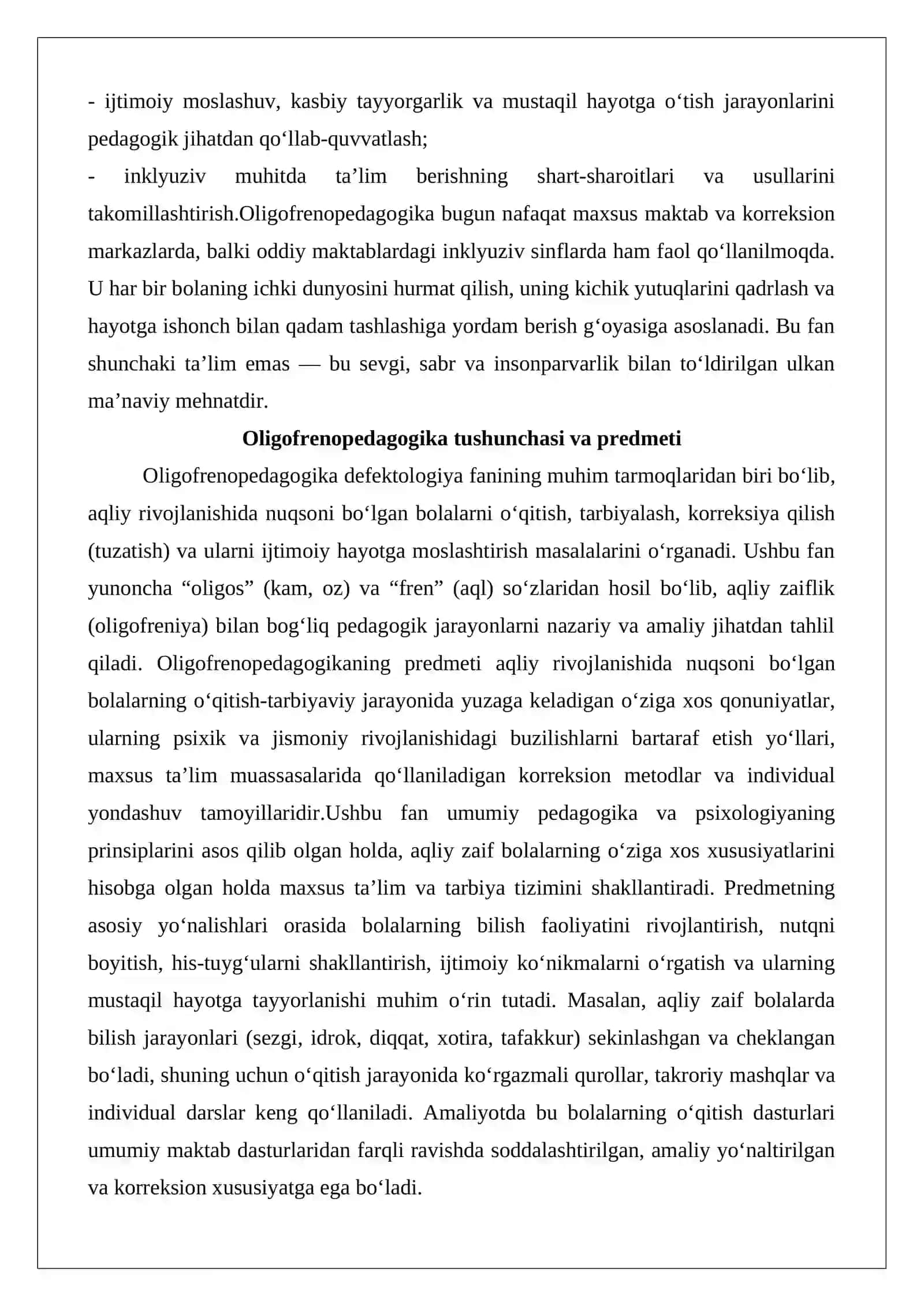 Oligofrenopedagogika predmeti, maqsadi va vazifalari 3