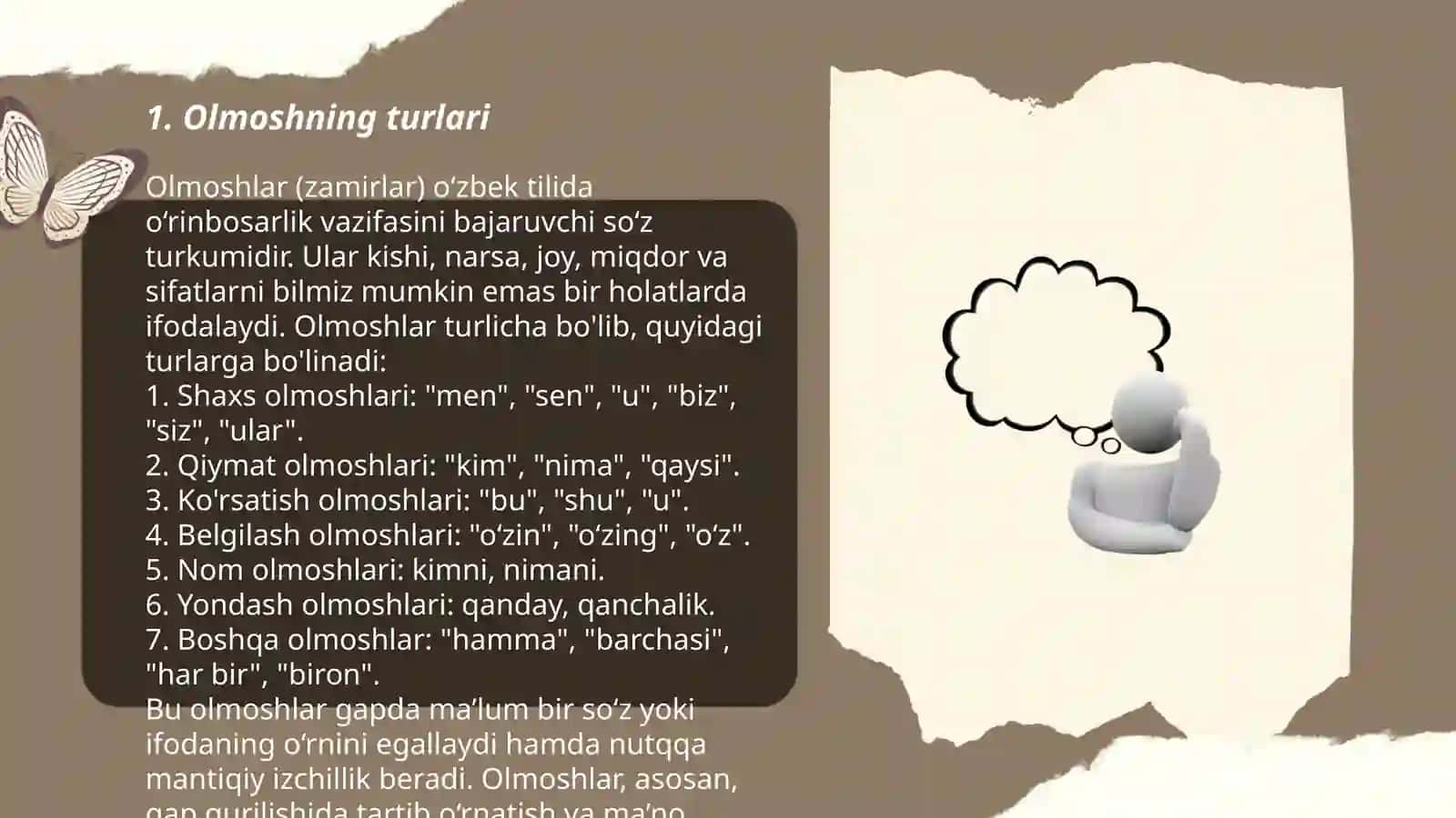 Olmoshning ta'rifi, leksik grammatik xususiyatlari 3