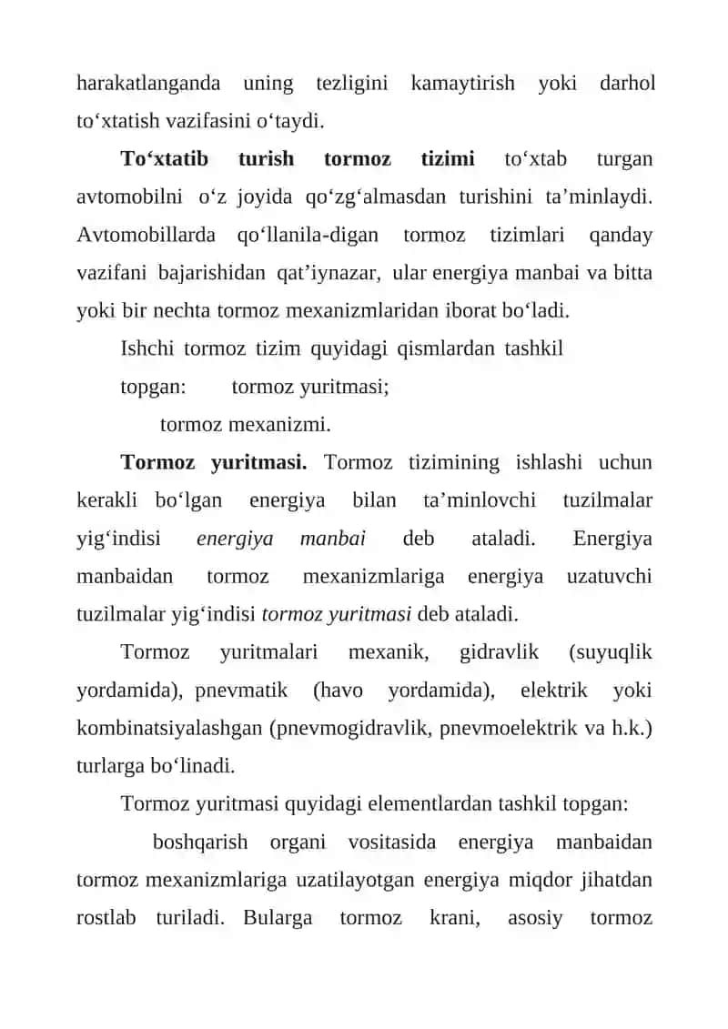 ZAMONAVIY AVTOMOBILLARNING ISHCHI TORMOZ TIZMI 3