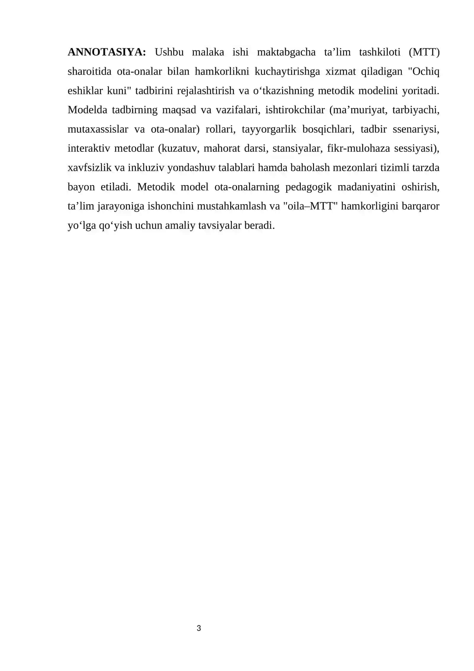 "Ota-onalar uchun "ochiq eshiklar kuni" metodik modeli" 3