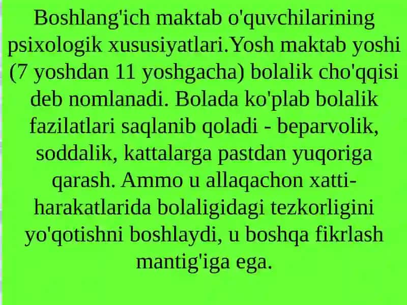Kichik maktabyoshidavrida psixik rivojlanish xususiyatlari 3