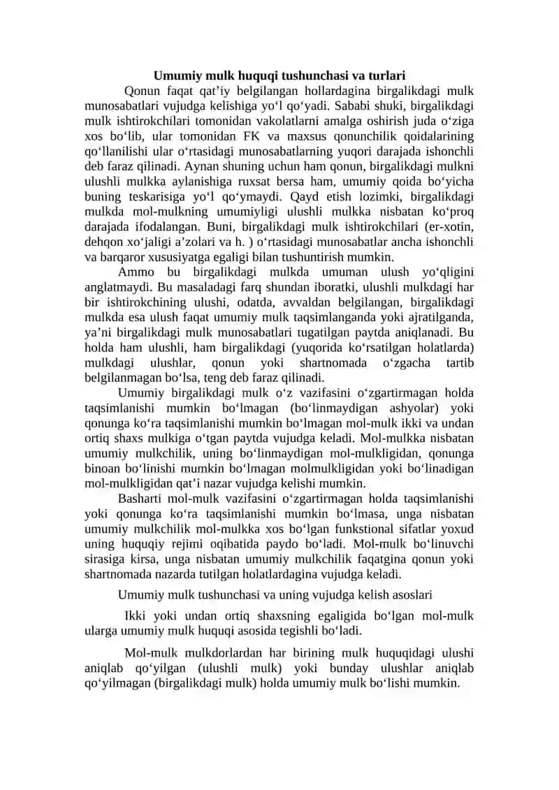 Umumiy mulk huquqi tushunchasi va turlari 3