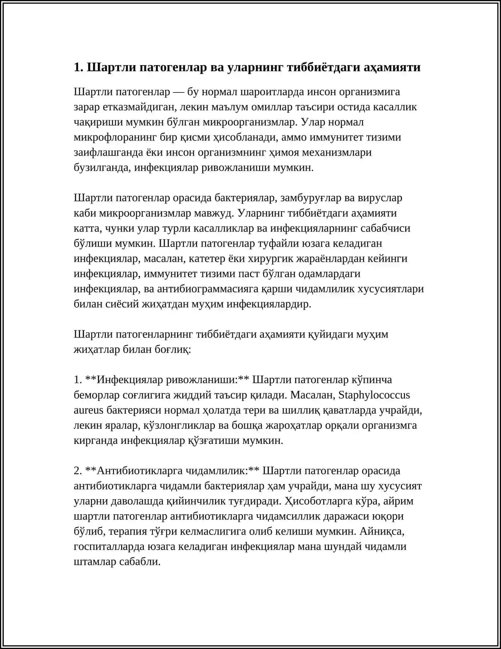 ШАРТЛИ ПАТОГЕН ВА АНАЕРОБ КОКЛАРНИ ХИРУРГИК ВА ГИНЕКОЛОГИЕ КАСАЛЛИКЛАРДАГИ АХАМИЯТИ ХАКИДА МУСТАКИЛ ИШ ТАЁРЛАБ БЕР 3