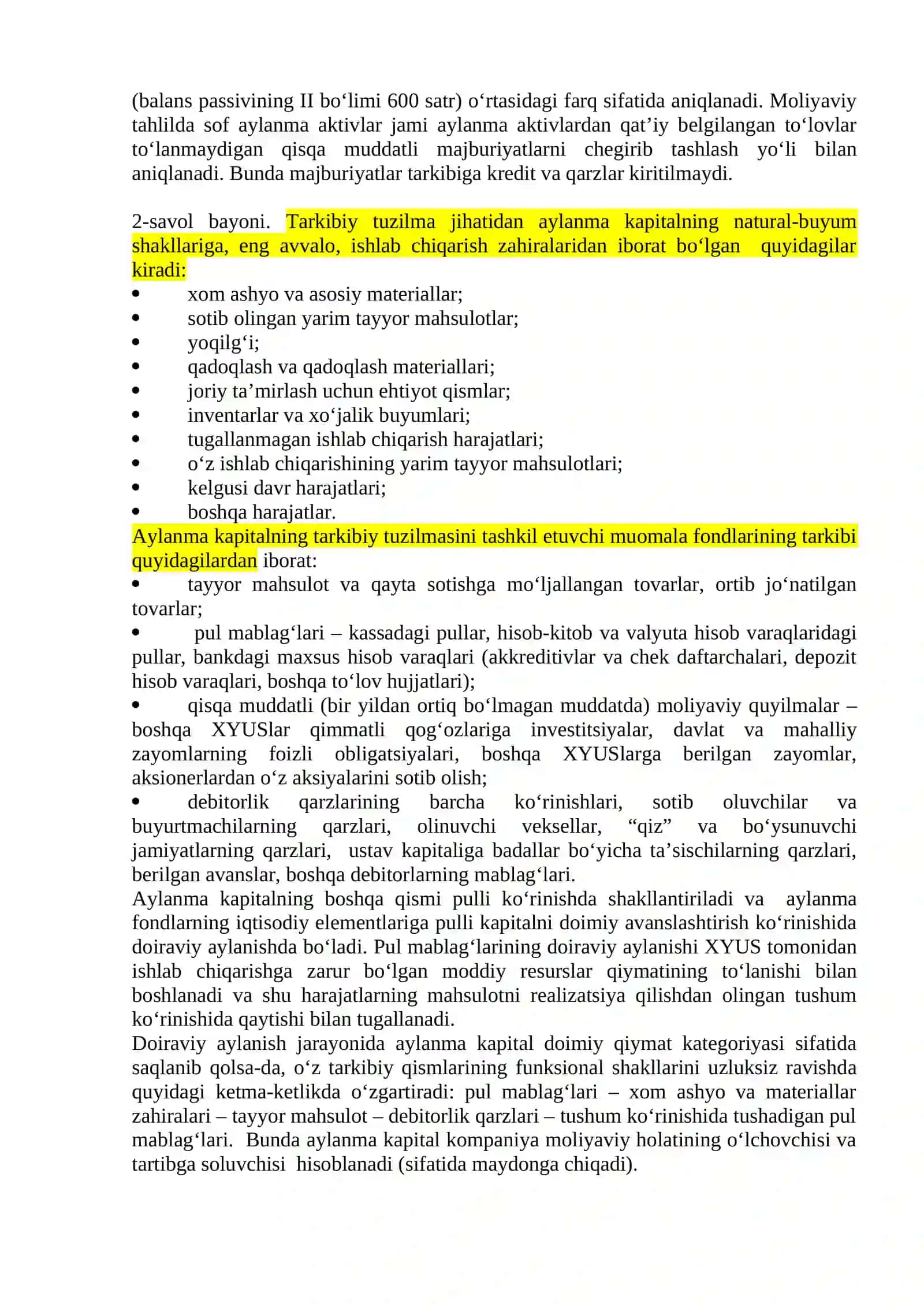 Aylanma kapital doiraviy aylanishning moliyaviy jihatlari 3