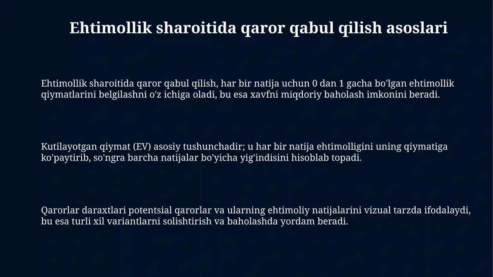 Ehtimollik holatida qaror qabul qilish 3