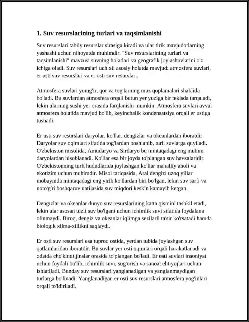 SUV RESURSLARI VA ULARNI MUHOFAZA QILISH 3