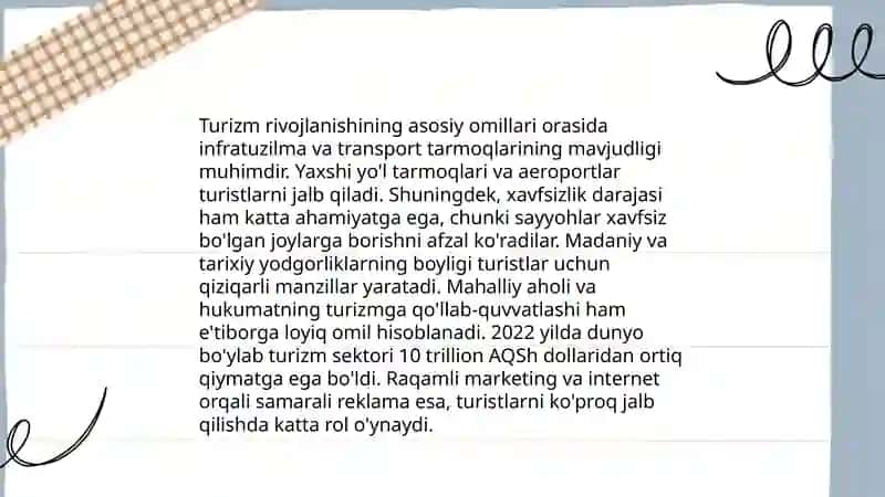 Turizm rivojlanishining asosiy omillari 3