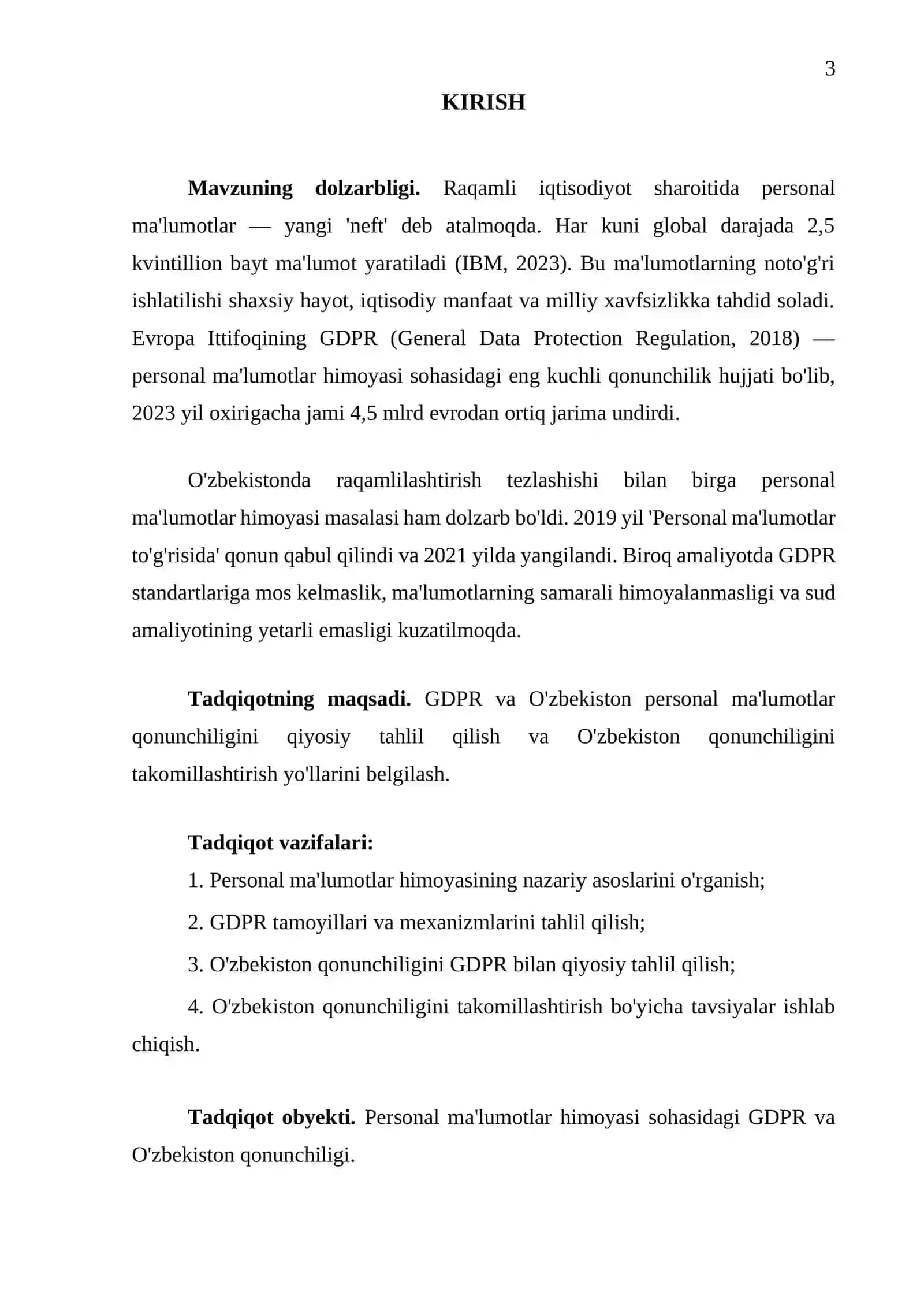 "Personal ma'lumotlar himoyasi: GDPR va O'zbekiston qonunchiligi" 3