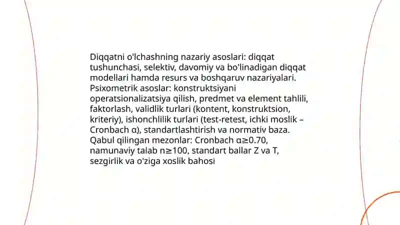 Diqqatni o'lchash metodikalari 3