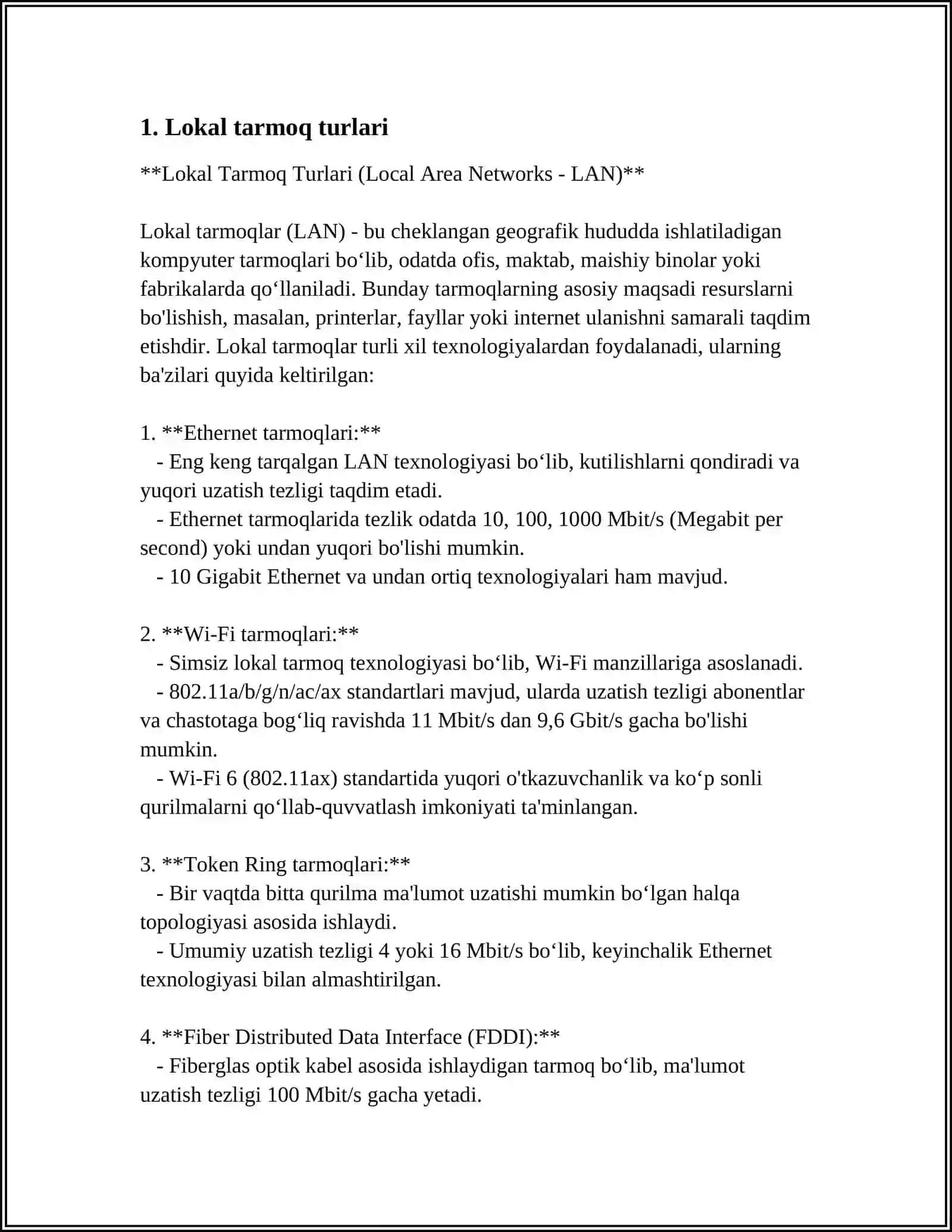 Lokal Tarmoq Turlari (Local Area Networks - LAN) 3