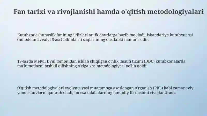 Kutubxonashunoslik fanining rivojlanishi 3